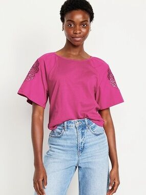 Old Navy Lace-Sleeve Short Sleeve Tee, Size Large